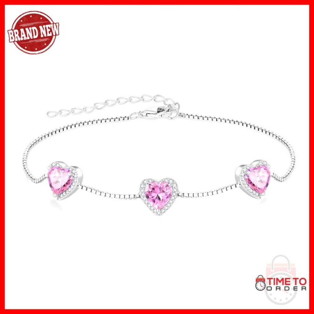 Sterling Silver Heart Birthstone Bracelet Elegant Minimal Jewelry Gift